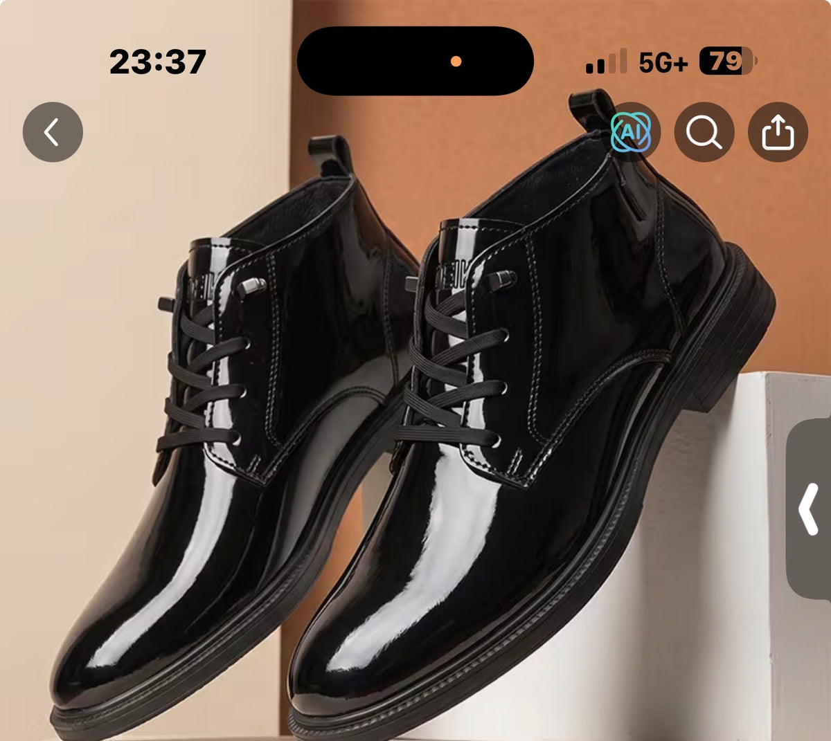 Black Patent Lace-Up Boots